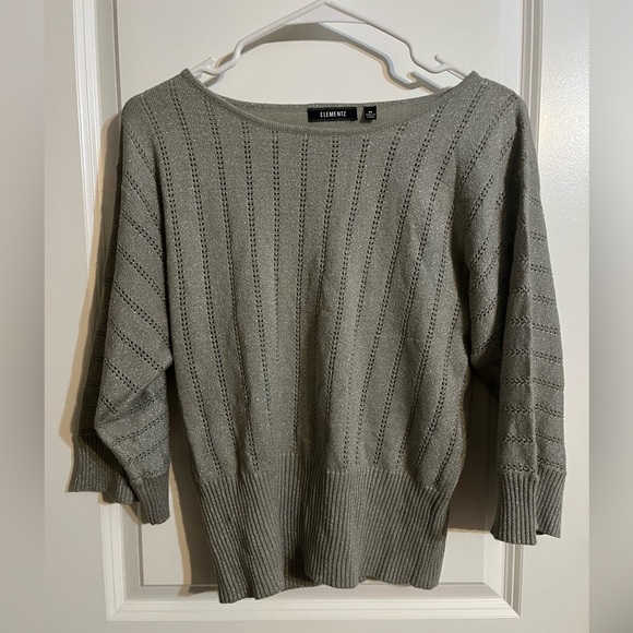 Elementz Sweaters - Elementz Gray Crew Neck Sweater Ribbed Knit 3/4 Sleeves